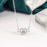 925 Silver Angel Wing Heart Pendant Necklace with Zircon for Women & Girls
