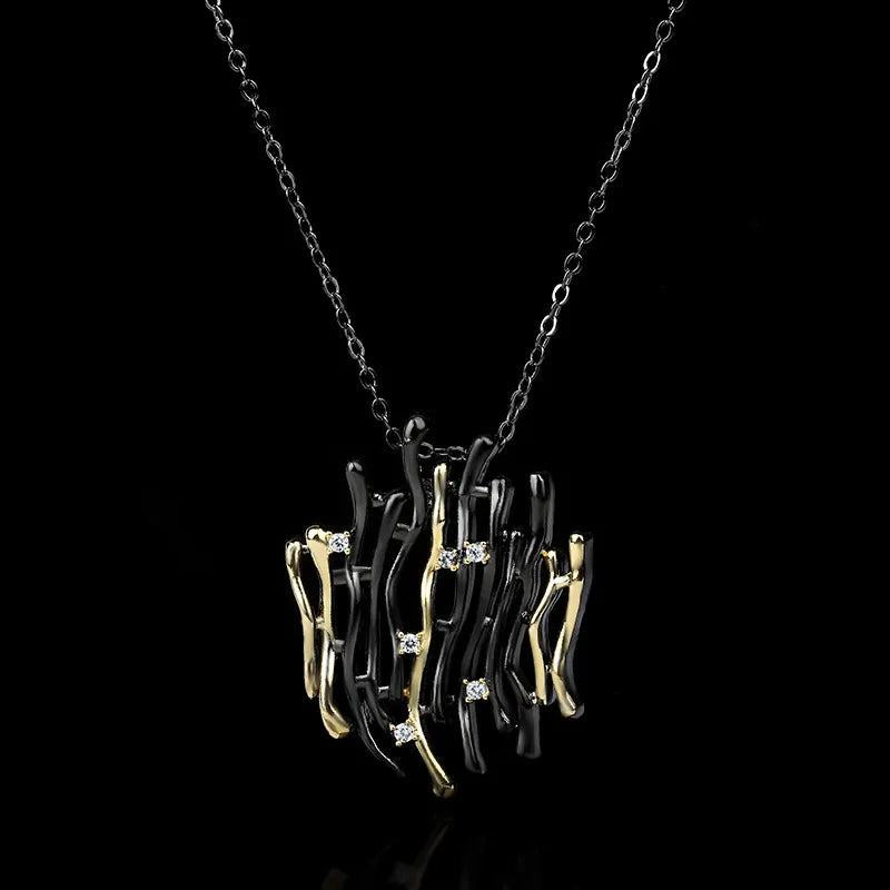 Two Tone Hollow Pendant Necklace Choker Jewelry