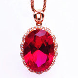 14K Rose Gold Plated Ruby Flower Necklace Pendant for Women
