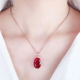14K Rose Gold Plated Ruby Flower Necklace Pendant for Women