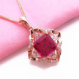 14k Rose Plated Purple Rhombus Ruby Pendant Necklace