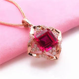 14k Rose Plated Purple Rhombus Ruby Pendant Necklace