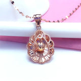 Purple Plated Rose Oval Flower Pendant Necklace Round Beads Women's Jewelry