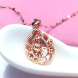 Purple Plated Rose Oval Flower Pendant Necklace Round Beads Women's Jewelry