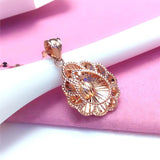 Purple Plated Rose Oval Flower Pendant Necklace Round Beads Women's Jewelry