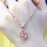 Purple Plated Rose Oval Flower Pendant Necklace Round Beads Women's Jewelry