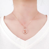 Purple Plated Rose Oval Flower Pendant Necklace Round Beads Women's Jewelry