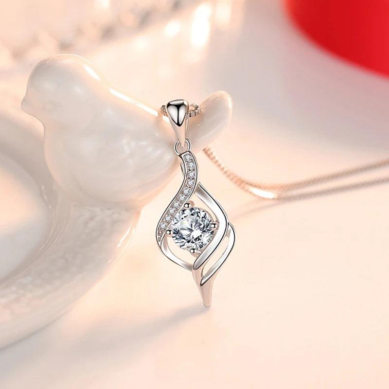 Zircon Pendant Necklace 925 Sterling Silver Women Jewelry CZ Clavicle Chain