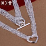 925 Silver Line Chain Heart Pendant Necklace Female Jewelry