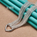 925 Silver Line Chain Heart Pendant Necklace Female Jewelry