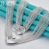 925 Silver Line Chain Heart Pendant Necklace Female Jewelry
