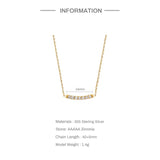 Zircon Bar Necklace 925 Silver Initial Pendant Long Chain Wedding Jewelry
