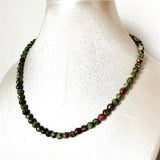6MM Faceted Round Red Green Ruby Necklace Natural Stone Chocker 35/40/45/50/55cm