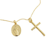925 Silver Gold-plated Cross Coin Round Tag Necklace