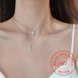 925 Silver CZ Moon Clavicle Chain Necklace