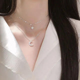 925 Silver CZ Moon Clavicle Chain Necklace