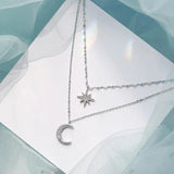 925 Silver CZ Moon Clavicle Chain Necklace