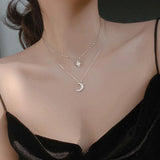 925 Silver CZ Moon Clavicle Chain Necklace