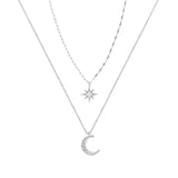 925 Silver CZ Moon Clavicle Chain Necklace