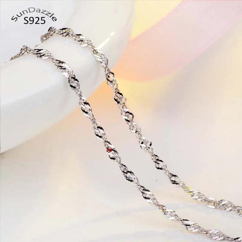 925 Sterling Silver Water Wave Chain Necklace for Women