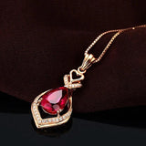 Silver Necklace Ruby Zircon Pendant for Women Wedding