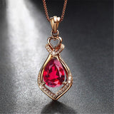 Silver Necklace Ruby Zircon Pendant for Women Wedding