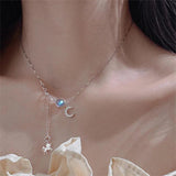 Sterling Silver Crystal Unicorn Moon Pendant Necklace
