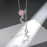Sterling Silver Crystal Unicorn Moon Pendant Necklace