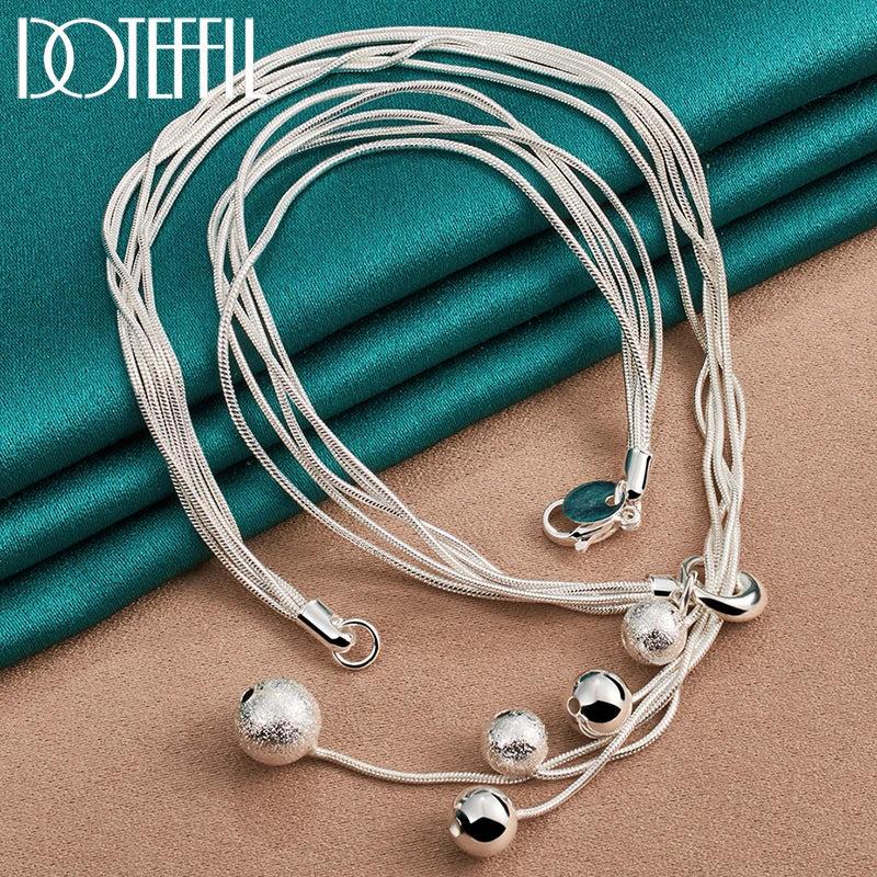925 Silver Snake Chain Bead Ball Necklace for Women