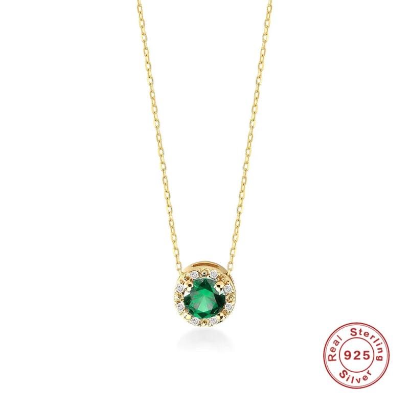 925 Silver Green Red CZ Zircon Pendant Choker Necklace