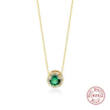 925 Silver Green Red CZ Zircon Pendant Choker Necklace