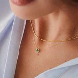 925 Silver Green Red CZ Zircon Pendant Choker Necklace
