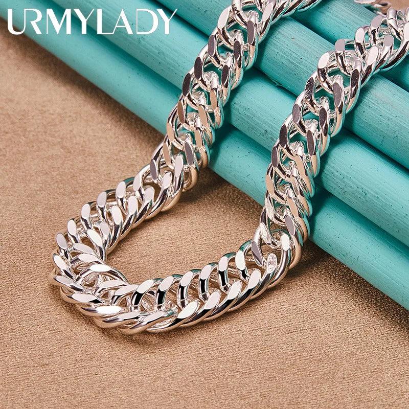 925 Sterling Silver 10mm Side Chain 20 Inch Necklace Women Wedding Party