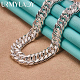 925 Sterling Silver 10mm Side Chain 20 Inch Necklace Women Wedding Party