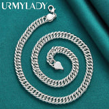 925 Sterling Silver 10mm Side Chain 20 Inch Necklace Women Wedding Party