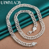 925 Sterling Silver 10mm Side Chain 20 Inch Necklace Women Wedding Party