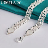 925 Sterling Silver 10mm Side Chain 20 Inch Necklace Women Wedding Party