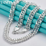 925 Sterling Silver 10mm Side Chain 20 Inch Necklace Women Wedding Party