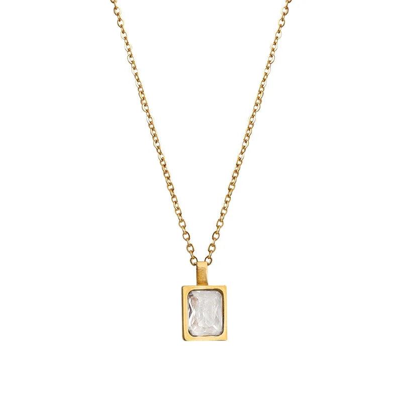 925 Silver Square Zircon Pendant Necklace for Women