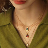 925 Silver Square Zircon Pendant Necklace for Women