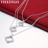 925 Silver Square Pendant Necklace For Women Men