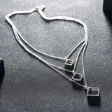 925 Silver Square Pendant Necklace For Women Men