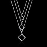 925 Silver Square Pendant Necklace For Women Men