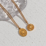 Vintage Moon Sun Star Pendant Necklace Stainless Steel