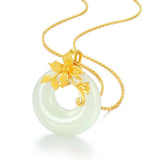Hetian Jade Round Pendant Flower Clavicle Chain Wedding Jewelry