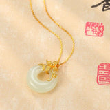 Hetian Jade Round Pendant Flower Clavicle Chain Wedding Jewelry