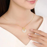 Hetian Jade Round Pendant Flower Clavicle Chain Wedding Jewelry
