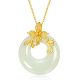 Hetian Jade Round Pendant Flower Clavicle Chain Wedding Jewelry