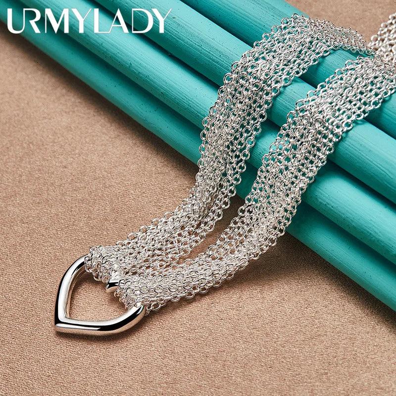 925 Sterling Heart Pendant Necklace Women Wedding Party Charm Jewelry
