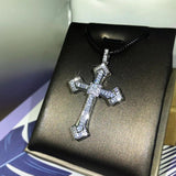 Retro Cross Choker Pendant Necklace Silver Crystal Party Jewelry